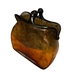 Murano Hand Blown Glass Vintage Art Glass Purse Handbag Vase 70s